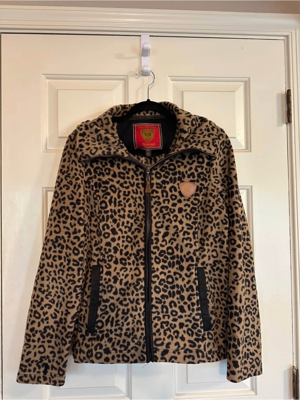 Leopard Print Teddy Jacket with Zip - Brown/Black